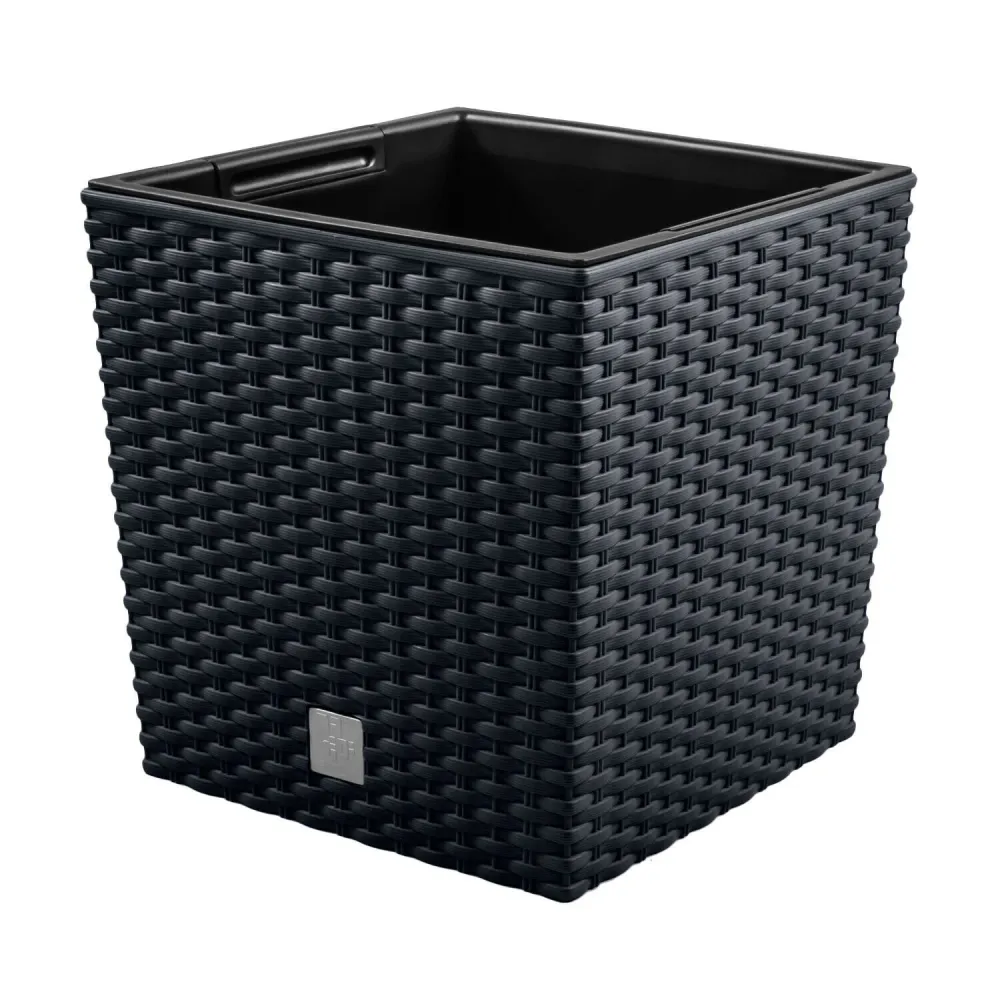 Rotan Bloempot met Prosperplast Rato Low inzet DRTS325L S433 antraciet Drainage Gaten