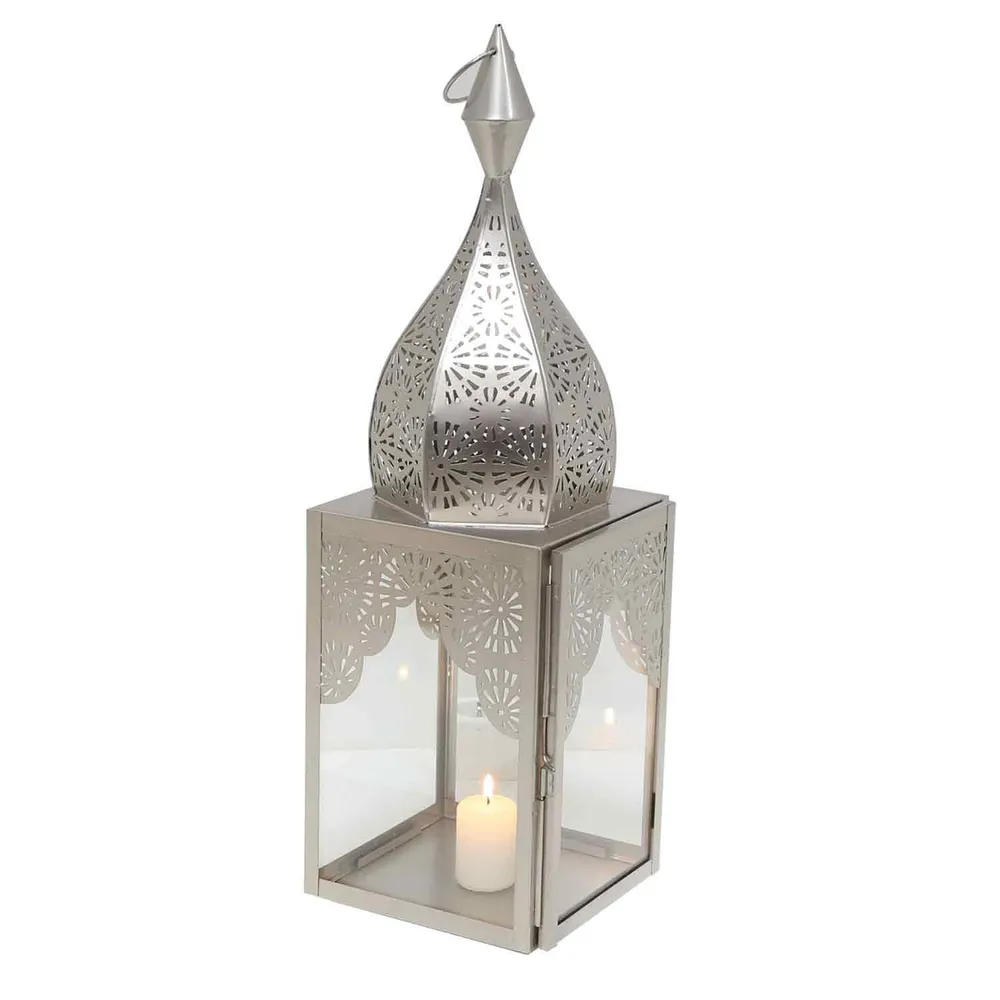Oosterse windlicht Modena zilver L