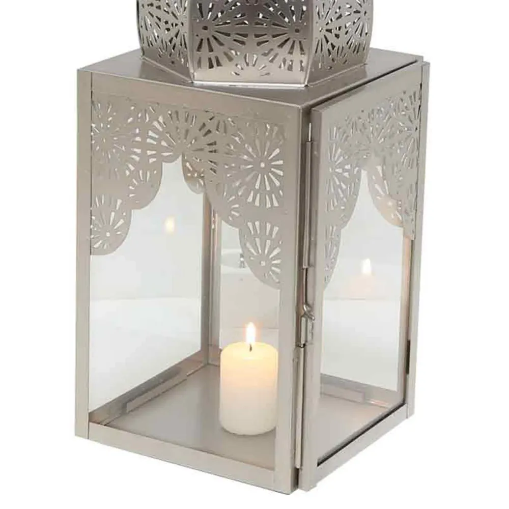 Oosterse windlicht Modena zilver L