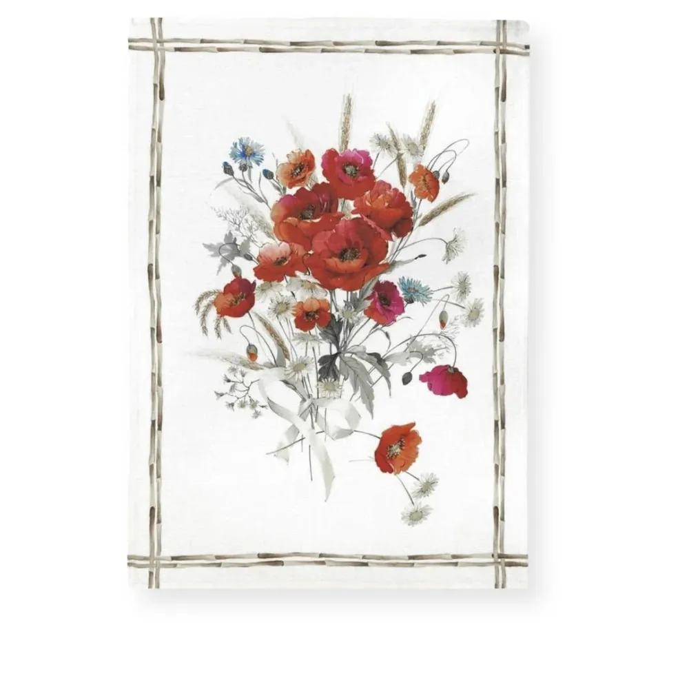'Coquelicot rosso' linnen theedoek Tessitura Toscana Telerie