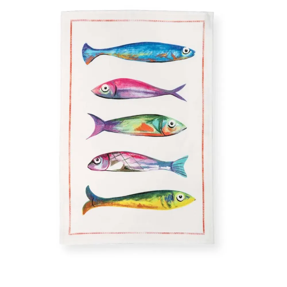 'Poisson bleu cinq' linnen theedoek Tessitura Toscana Telerie