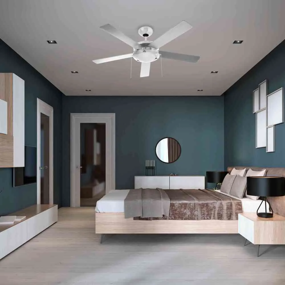 VENTILADOR DECORATIVO ACABADO BLANCO, 5 ASPAS DE MADERA REVERSIBLE COLOR BLANCO MASTERFAN