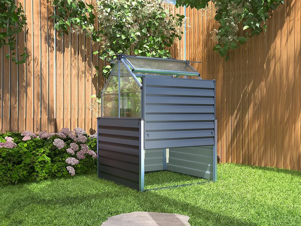 Mini-tuinkas van polycarbonaat en structuur van aluminium, antraciet GENISTA EXPERTLAND