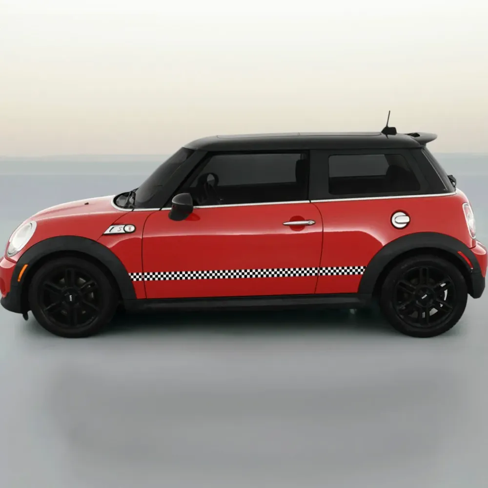 Mini Cooper Black/White Checkered Vinyl Stripes Side Rocker Panel Stripes