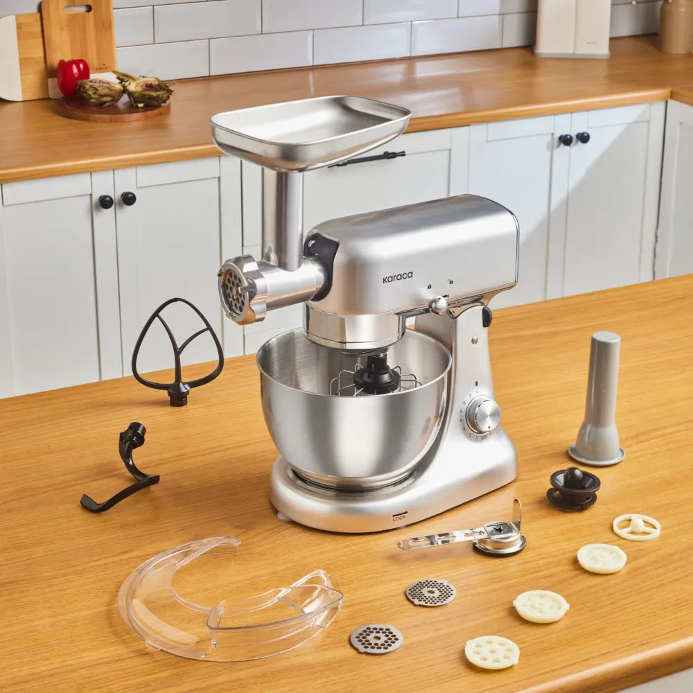 Karaca Multicast Plus Vleesmolen / Worstmaker / Kibbeh Koekjesopzetstuk / Deegkneedmachine Zilver 5L