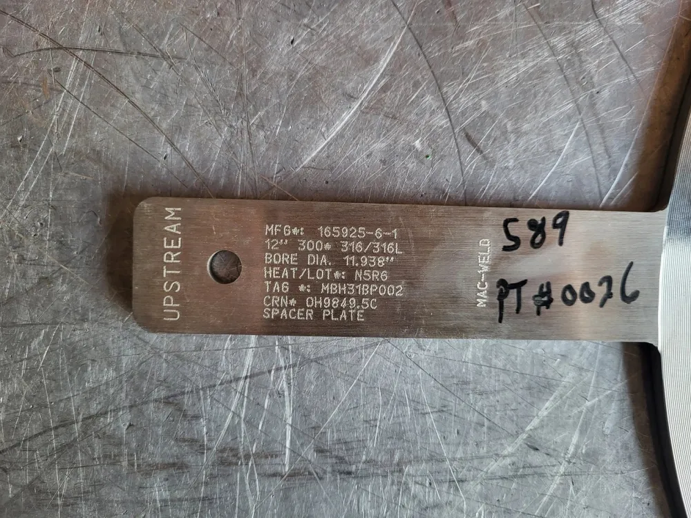 12" Paddle Orifice Plate Upstream 11.938"