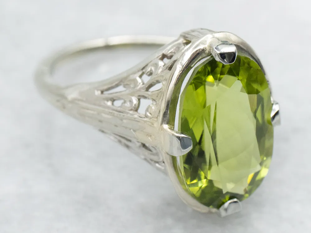 Art Deco Belais Peridot Solitaire Ring met 2 Jaar Garantie
