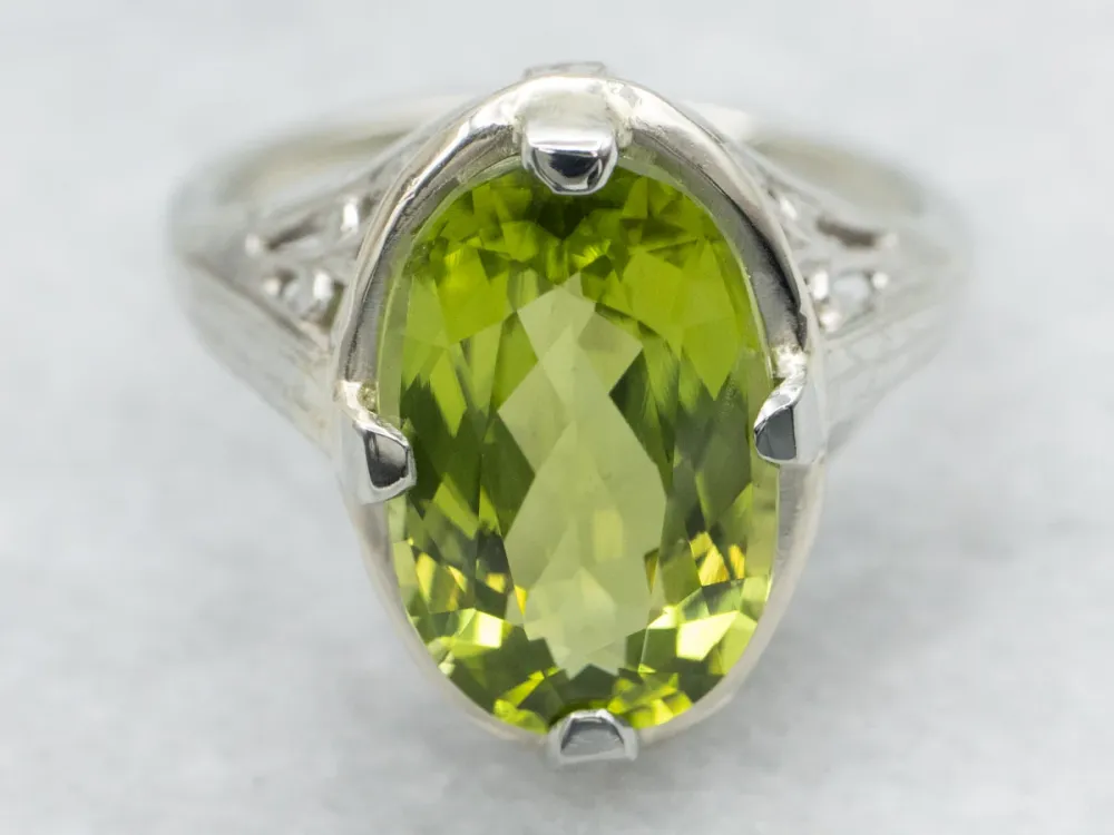 Art Deco Belais Peridot Solitaire Ring met 2 Jaar Garantie