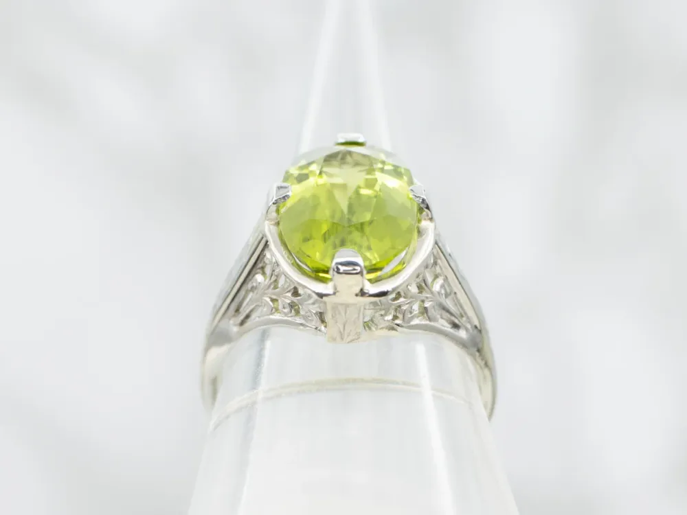 Art Deco Belais Peridot Solitaire Ring met 2 Jaar Garantie