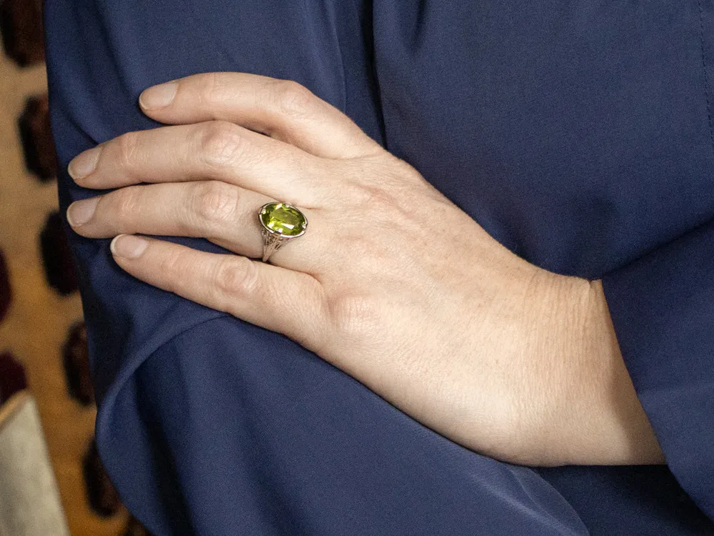 Art Deco Belais Peridot Solitaire Ring met 2 Jaar Garantie