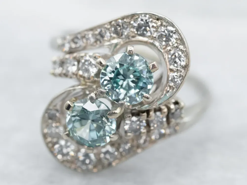 Blauw Zircon Toi et Moi Bypass Style Ring