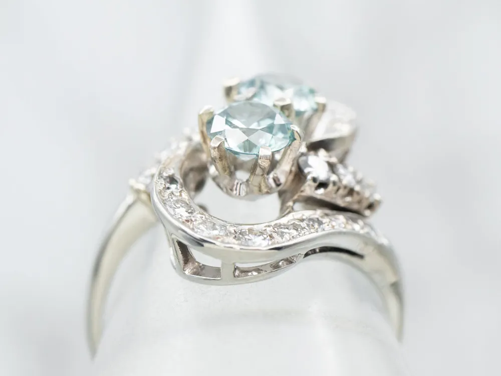 Blauw Zircon Toi et Moi Bypass Style Ring