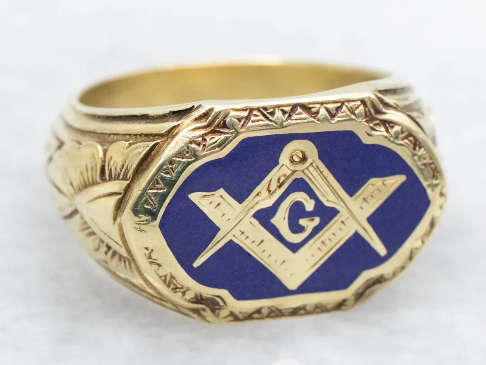 Blue Enamel Masonic Ring