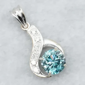 Blue Zircon and Diamond Pendant