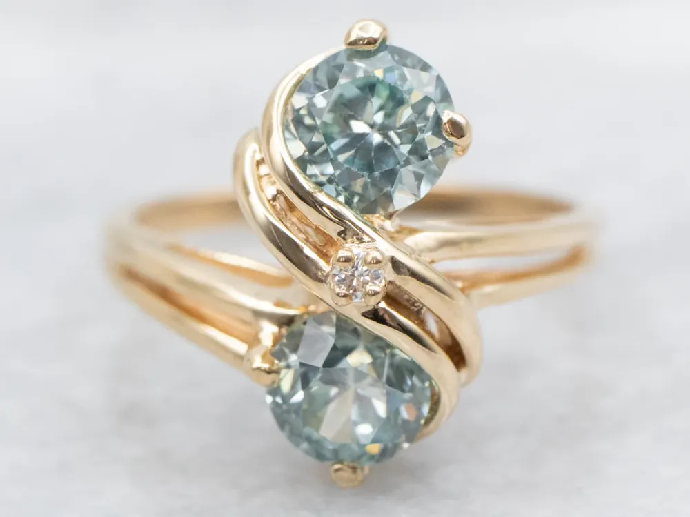 Blue Zircon and Diamond Toi et Moi Ring