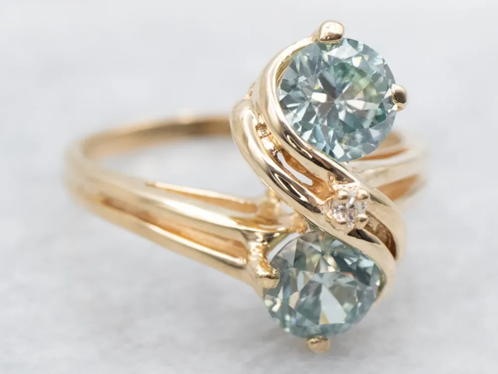 Blue Zircon and Diamond Toi et Moi Ring