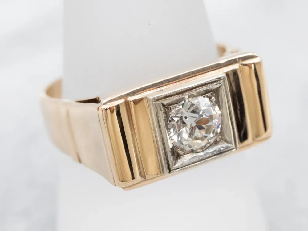 Bold European Cut Diamond Solitaire Ring met 4 Refills