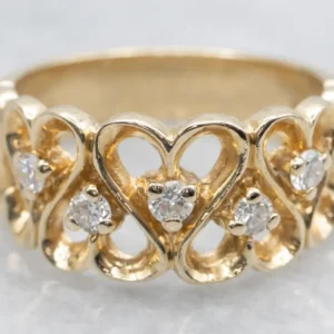 Diamond Verguld Heart Pattern Ring met Lange Werking