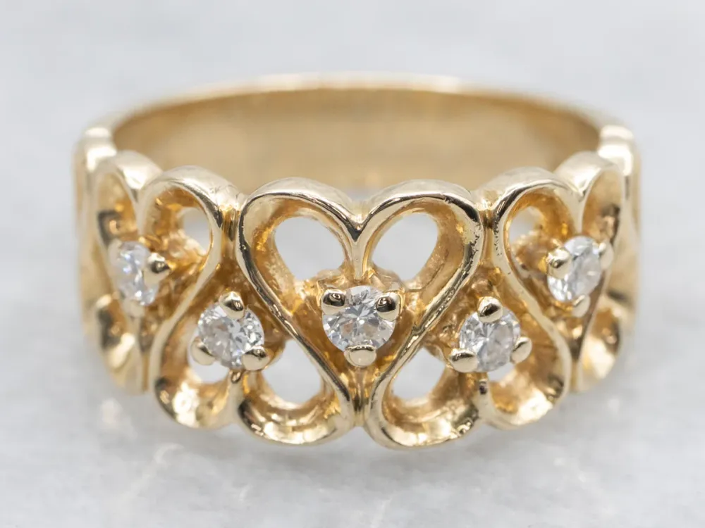Diamond Verguld Heart Pattern Ring met Lange Werking