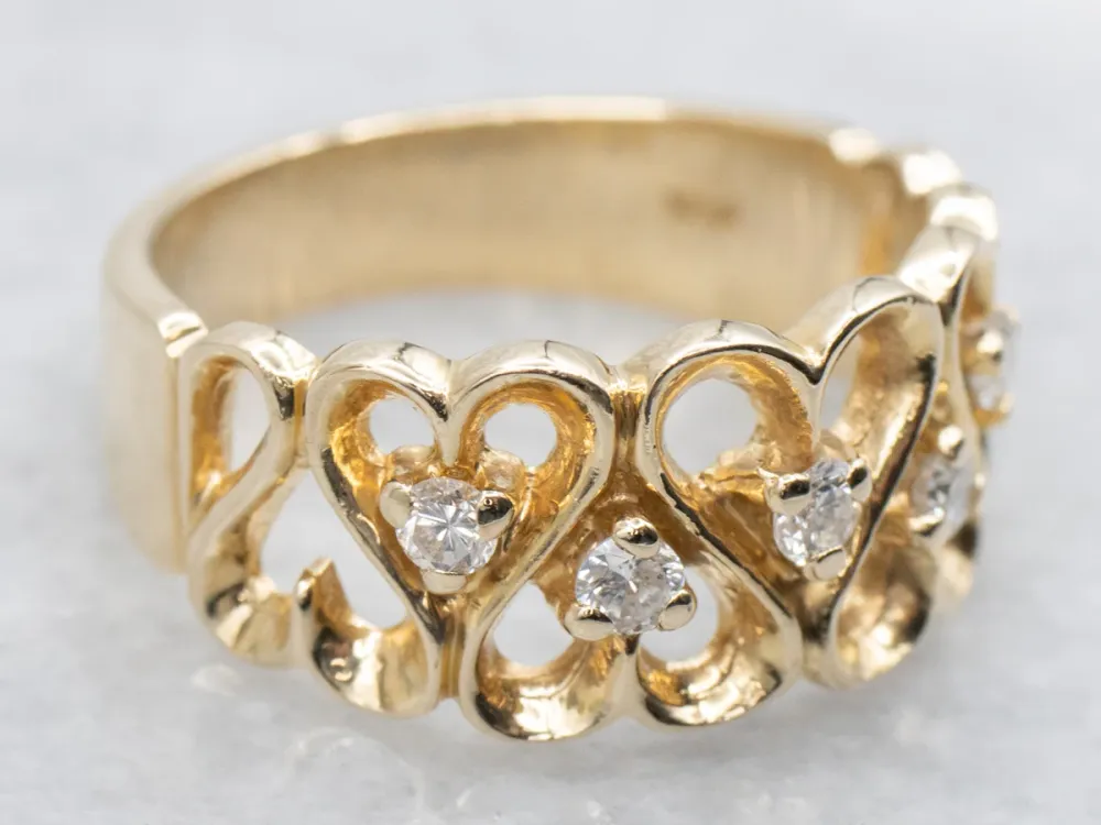 Diamond Verguld Heart Pattern Ring met Lange Werking