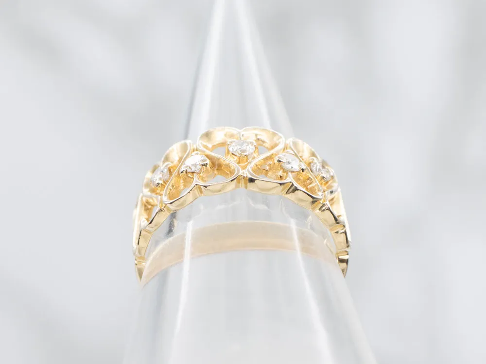 Diamond Verguld Heart Pattern Ring met Lange Werking