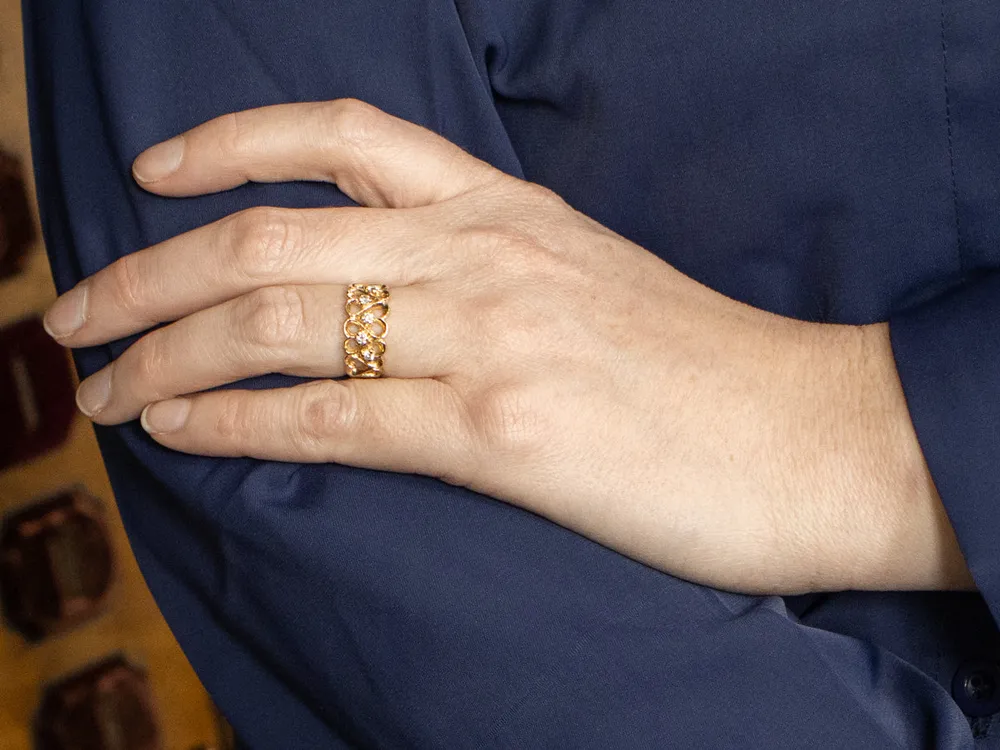 Diamond Verguld Heart Pattern Ring met Lange Werking