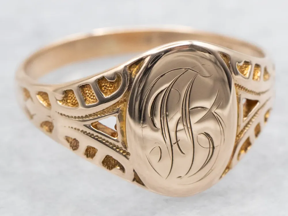 "JB" Geëtst Signet Ring - Dier- en Milieuvriendelijk