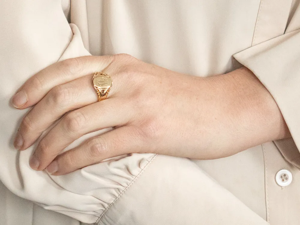 "JB" Geëtst Signet Ring - Dier- en Milieuvriendelijk
