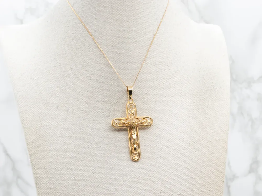 Gold Filigree Crucifix Pendant