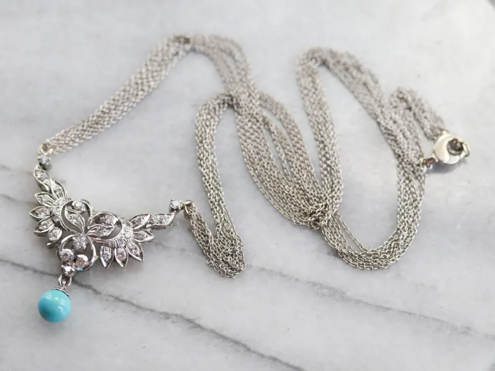 Italian Diamond and Turkoois Necklace