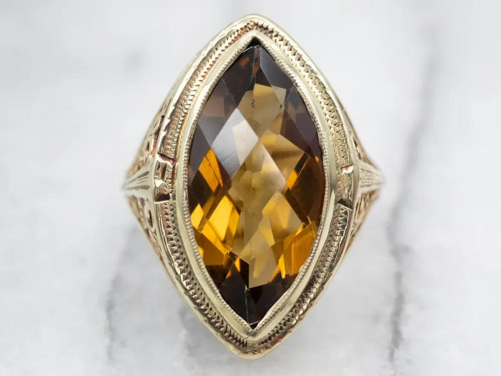 Marquise Cut Citrine Solitaire Ring met 4 Refills