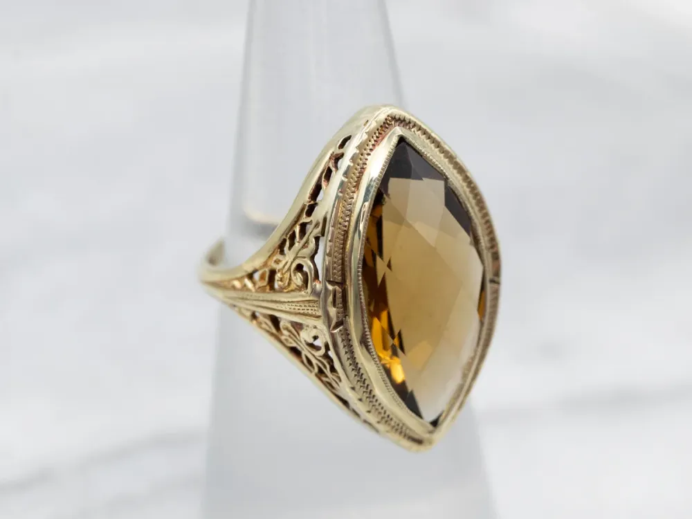 Marquise Cut Citrine Solitaire Ring met 4 Refills