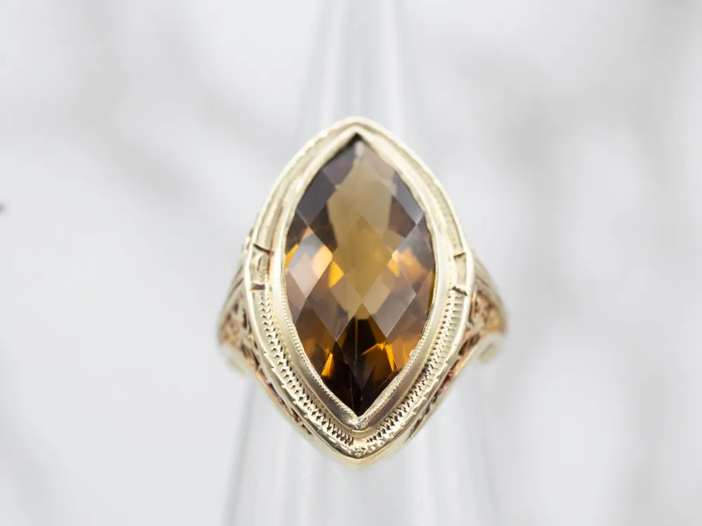 Marquise Cut Citrine Solitaire Ring met 4 Refills
