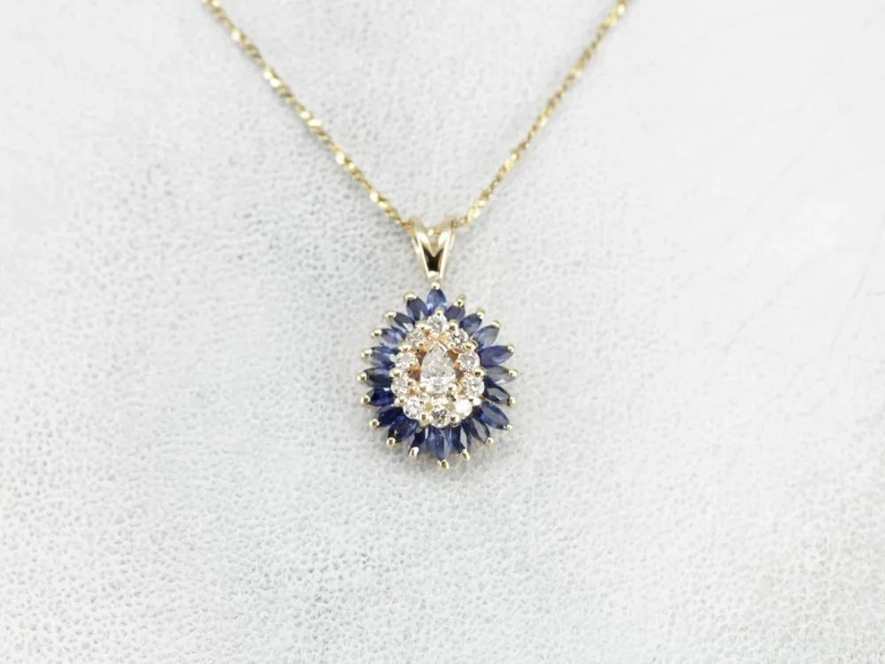 Muggen Diamond and Marquise Sapphire Pendant