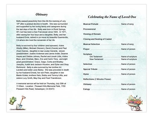 Planting Funeral Program Template met UV-Bescherming