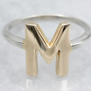 Platinum and Verguld Initial Letter "M" Ring