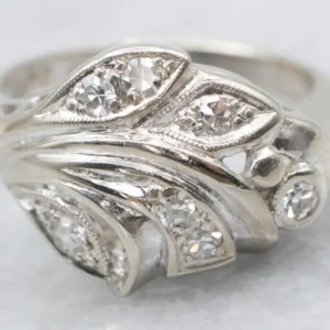 Retro Diamond Leaf Motif Ring