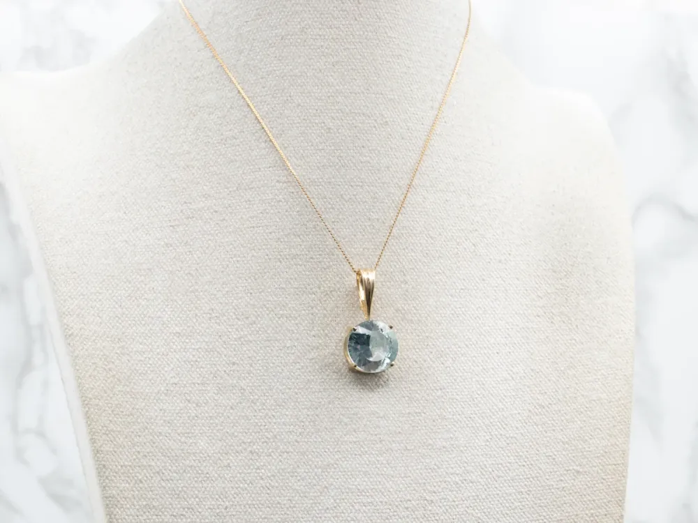 Round Cut Blauw Topaz Solitaire Pendant met 4 Refills