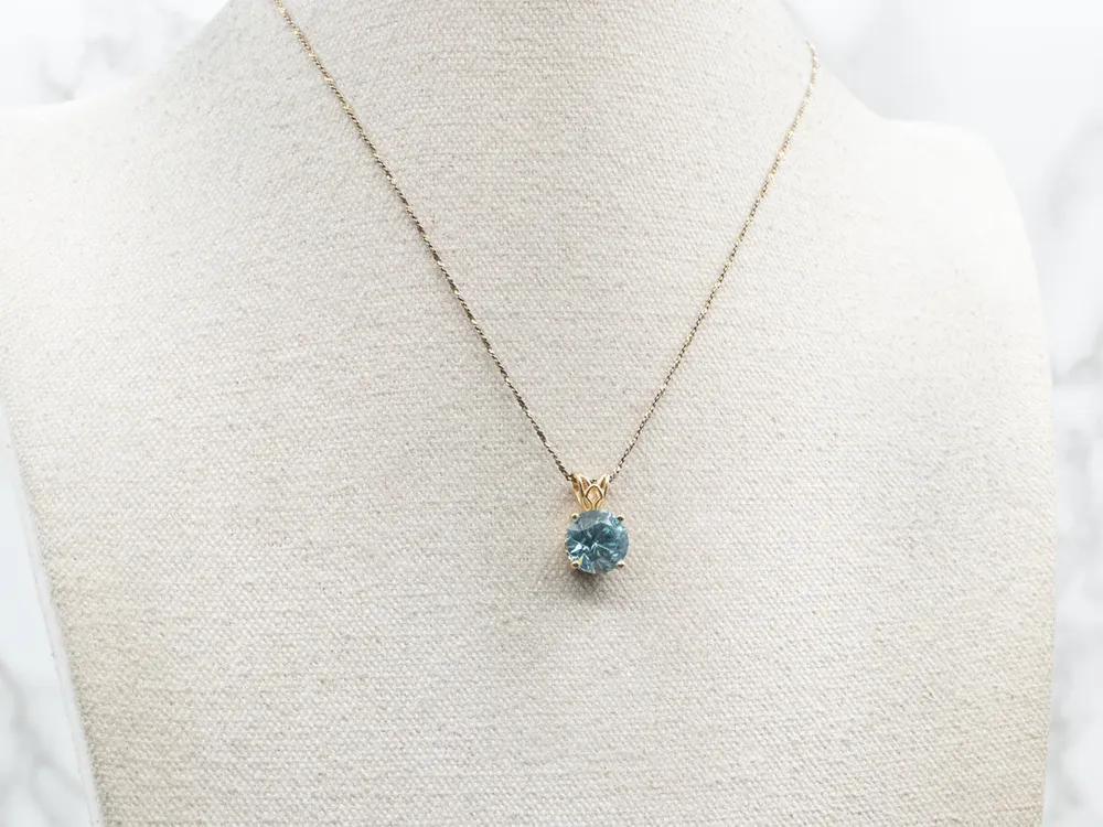Round Cut Blauw Zircon Solitaire Pendant | 500 m² Bereik |