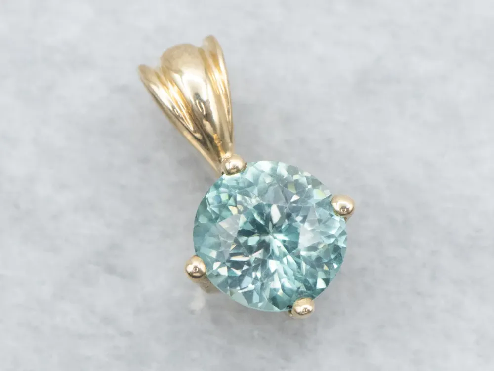 Round-Cut Blauw Zircon Solitaire Pendant