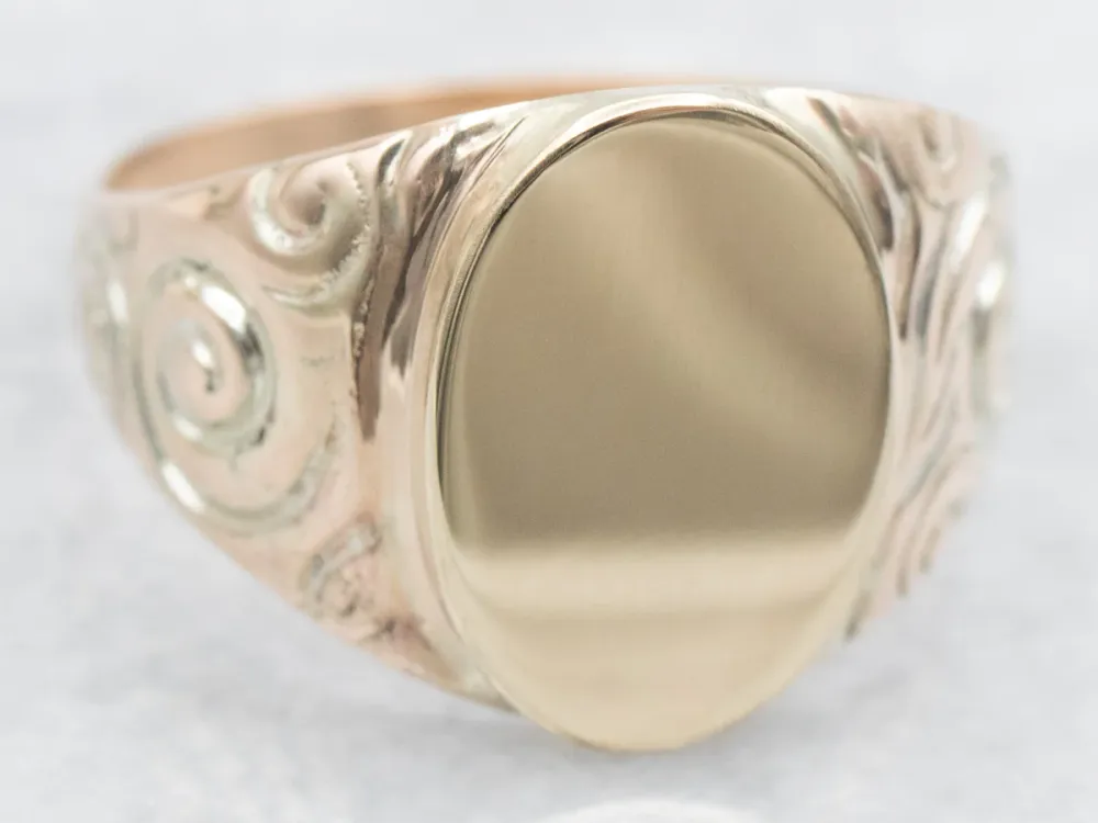 Scrolling and Swirling Chased Signet Ring met 4 Refills