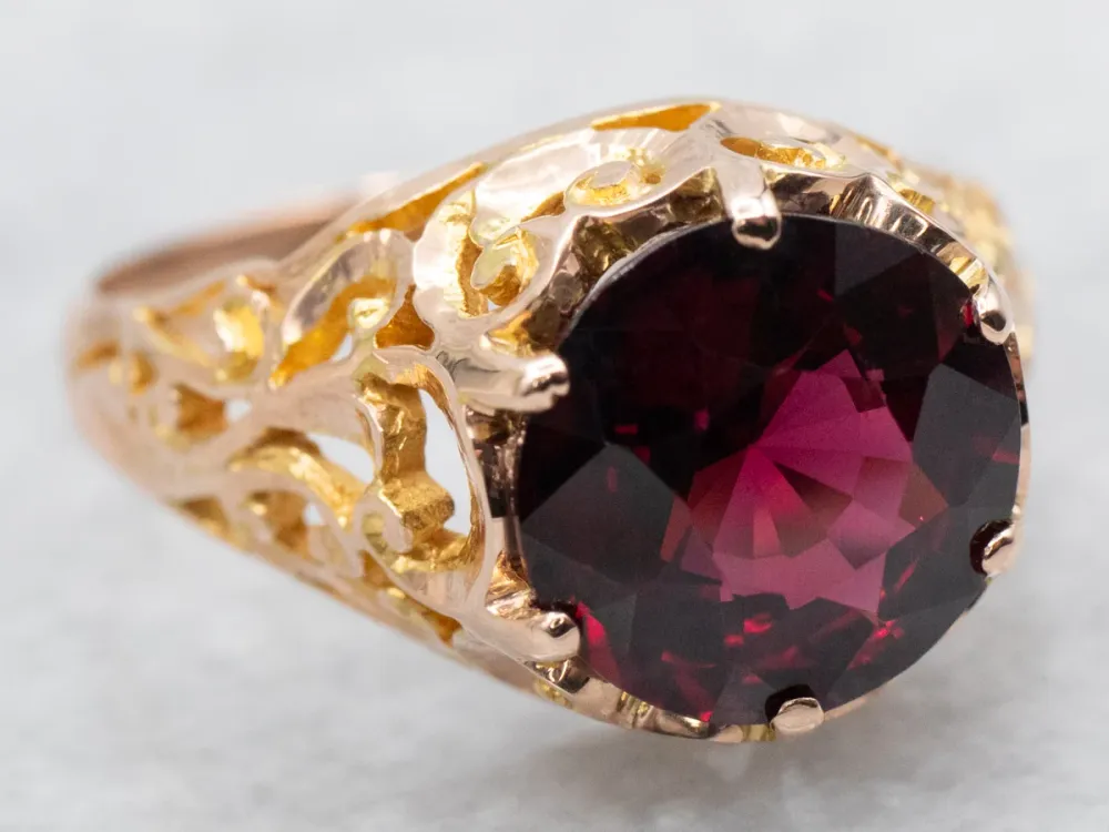 Slakken Scrolling Garnet Filigree Ring