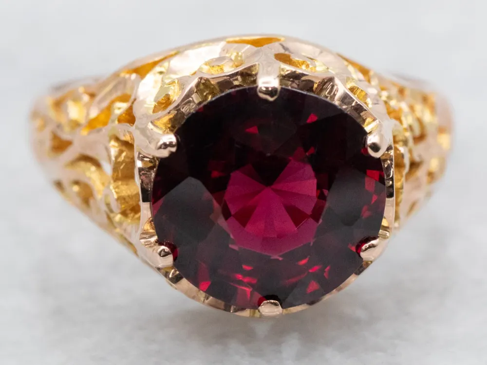 Slakken Scrolling Garnet Filigree Ring