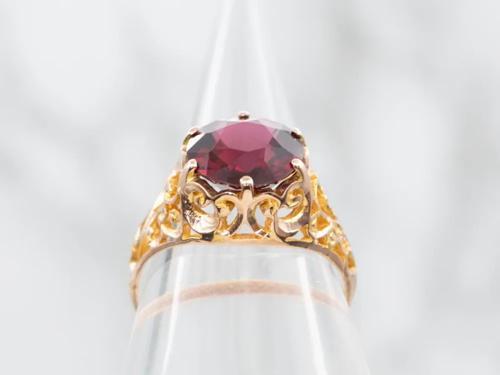 Slakken Scrolling Garnet Filigree Ring