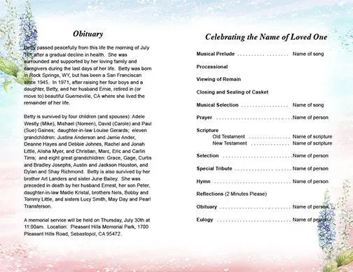 Splash Funeral Program Template met UV-Bescherming