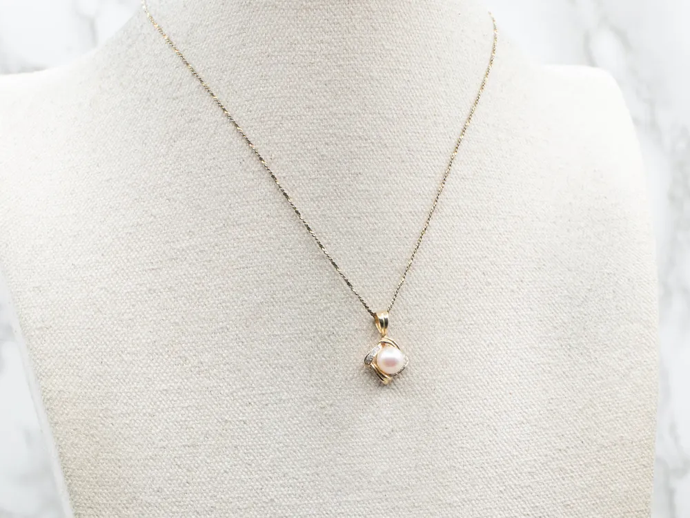 Sweet Pink Pearl and Diamond Pendant