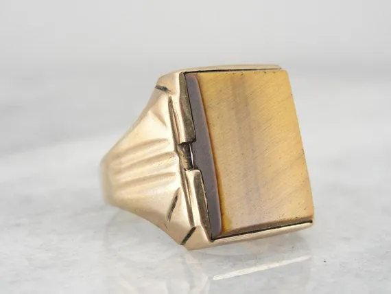 Vintage Mid Century Ouderwets Tiger's Eye Ring