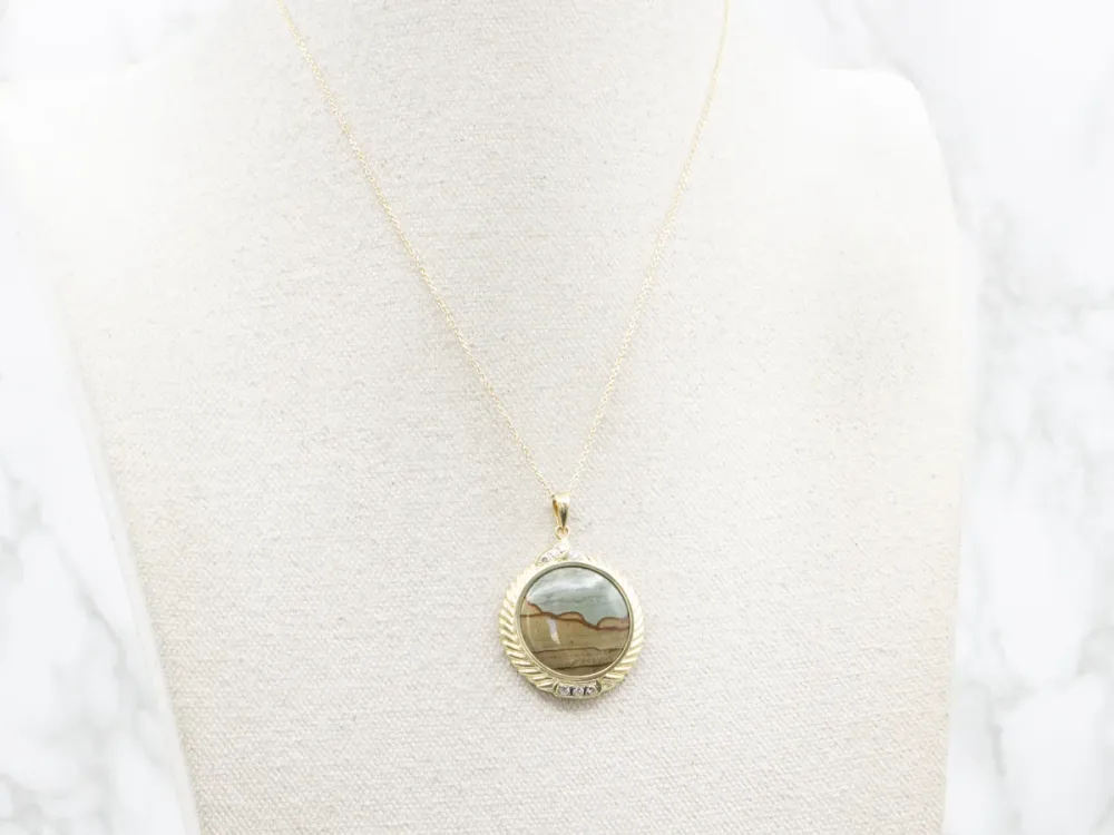 Wesp Stunning Landscape Jasper and Diamond Pendant