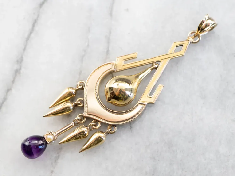 Amethyst and Seed Pearl Gouden Tassel Pendant