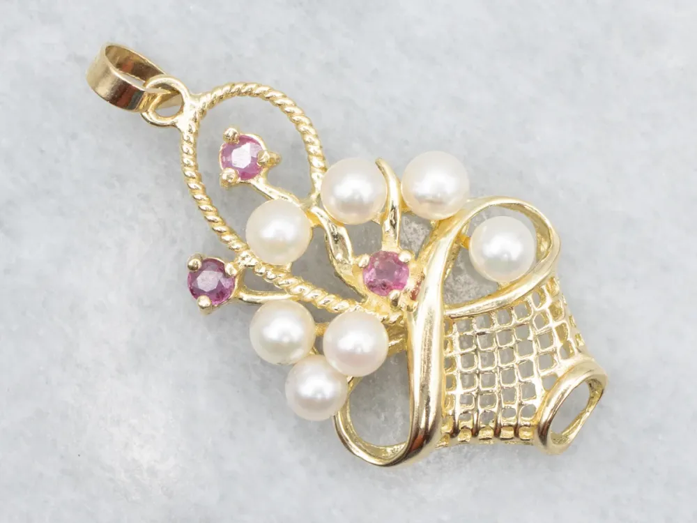Elektrische Insectenbestrijding Ruby and Saltwater Pearl Basket Pendant